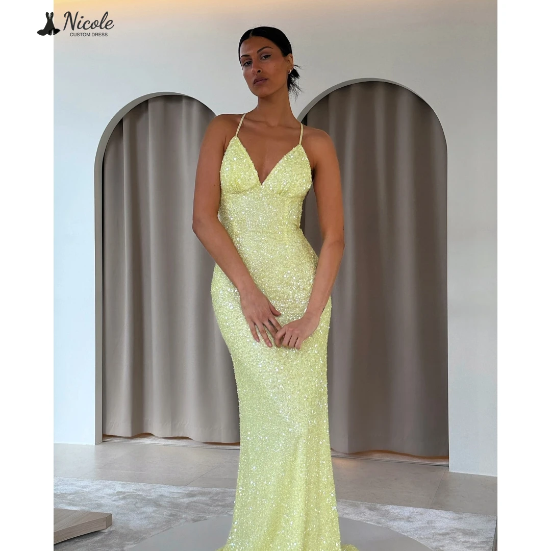 Nicole Sequins Elegant Prom Dresses 2025 Luxury Evening Dress 2025 Custom Made Fishtail Skirt Ball Gowns Sling Robe Soiree Party
Nicole Sequins Elegant Prom Dresses 2025 Luxury Evening Dress 2025 Custom Made Fishtail Skirt Ball Gowns Sling Robe Soiree Party