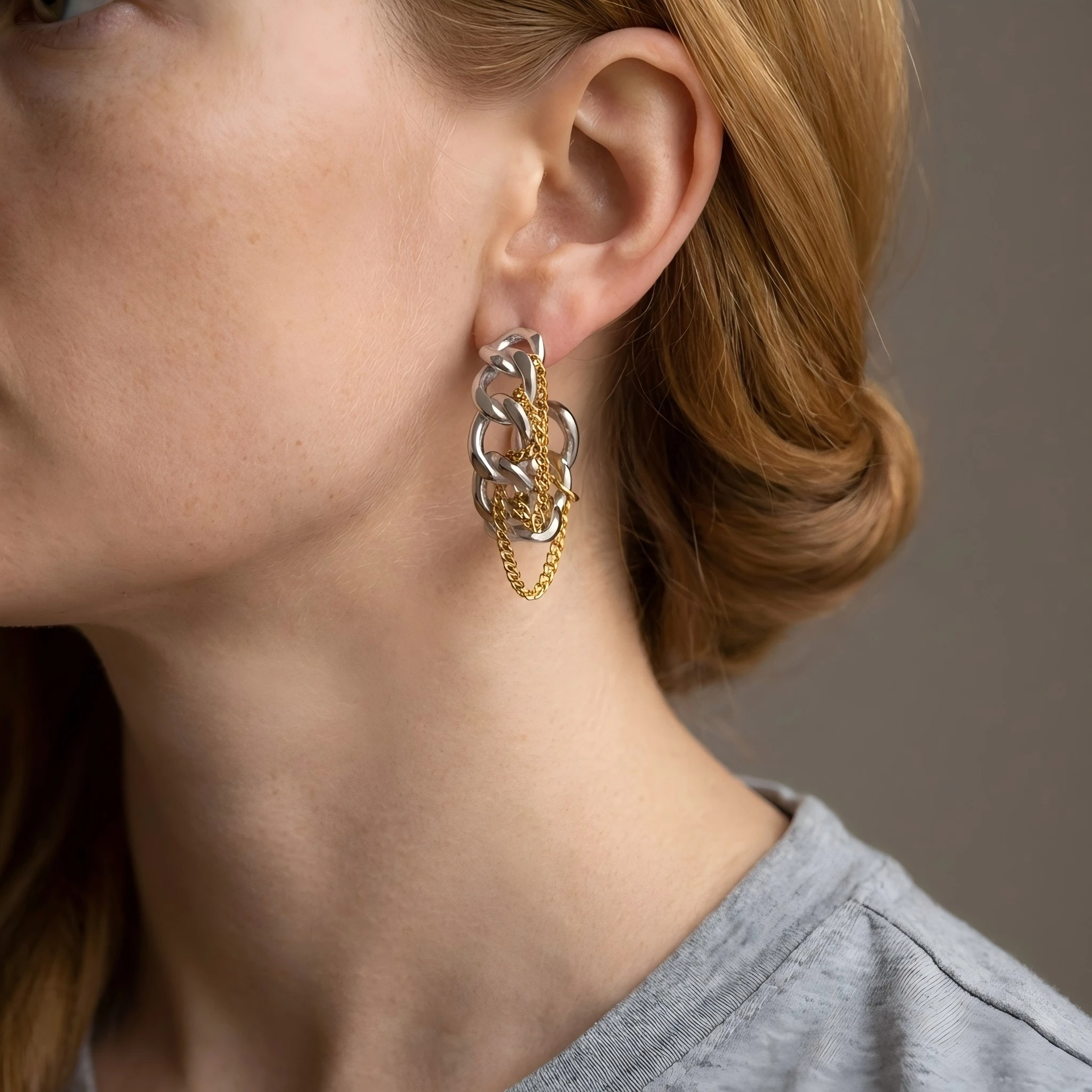 Two Tone Chain Hoop Earrings Gold Silver Link Tassel Drop Earrings Stainless Steel Statement Jewelry for Women Trendy Gift
Two Tone Chain Hoop Earrings Gold Silver Link Tassel Drop Earrings Stainless Steel Statement Jewelry for Women Trendy Gift