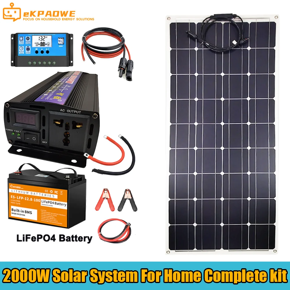 220V Solar Power System 200W Solar Panel Battery Charger 2000W Inverter USB Complete Controller Kit Home Portable Power Station
220V Solar Power System 200W Solar Panel Battery Charger 2000W Inverter USB Complete Controller Kit Home Portable Power Station