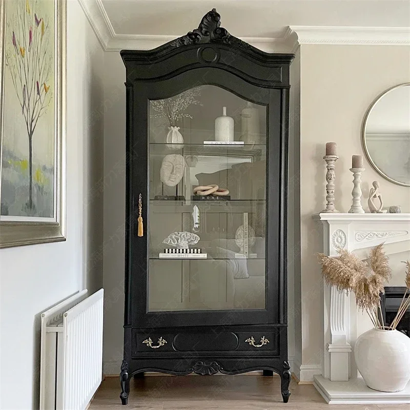 Nordic French Retro Distressed Solid Wood Glass Wine Cabinet Wine Display Cabinet Black Open Simple Fashion
Nordic French Retro Distressed Solid Wood Glass Wine Cabinet Wine Display Cabinet Black Open Simple Fashion