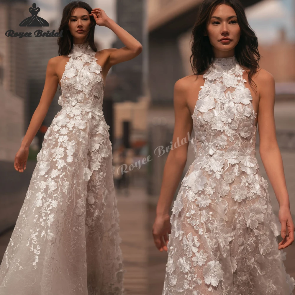 Elegant 3D Flowers Appliques A Line Wedding Dresses 2026 Halter Backless Plus Size Beach Bridal Gown Customized vestido de novia
Elegant 3D Flowers Appliques A Line Wedding Dresses 2026 Halter Backless Plus Size Beach Bridal Gown Customized vestido de novia
