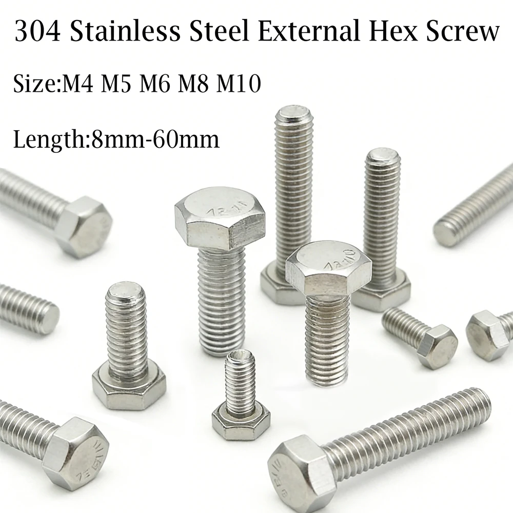 1-25pcs 304 Stainless Steel Hex Head Screws M4-M12 A2-70 Outer Hex Bolts 8-60mm Anti-Corrosion Fasteners for Machinery And Home
1-25pcs 304 Stainless Steel Hex Head Screws M4-M12 A2-70 Outer Hex Bolts 8-60mm Anti-Corrosion Fasteners for Machinery And Home