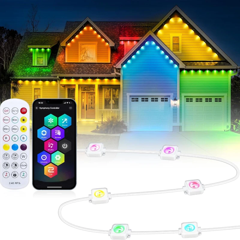 45M RGB Eaves LED Lights Permanent Outdoor Eaves LED Lights patio deals Party Home Holiday Decor halloween decorations
45M RGB Eaves LED Lights Permanent Outdoor Eaves LED Lights patio deals Party Home Holiday Decor halloween decorations