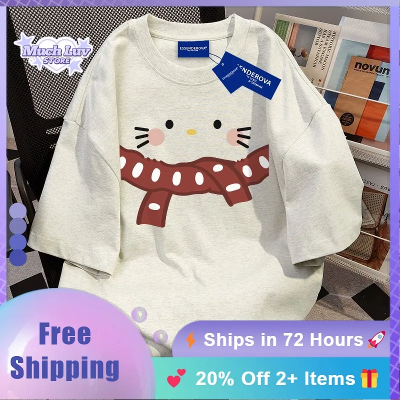 Cat Printed Pure Cotton T-shirt with Scarf Men and Women Summer Fashion Trend Casual Comfy Pure Cotton Couple Short Sleeve Top
Cat Printed Pure Cotton T-shirt with Scarf Men and Women Summer Fashion Trend Casual Comfy Pure Cotton Couple Short Sleeve Top
