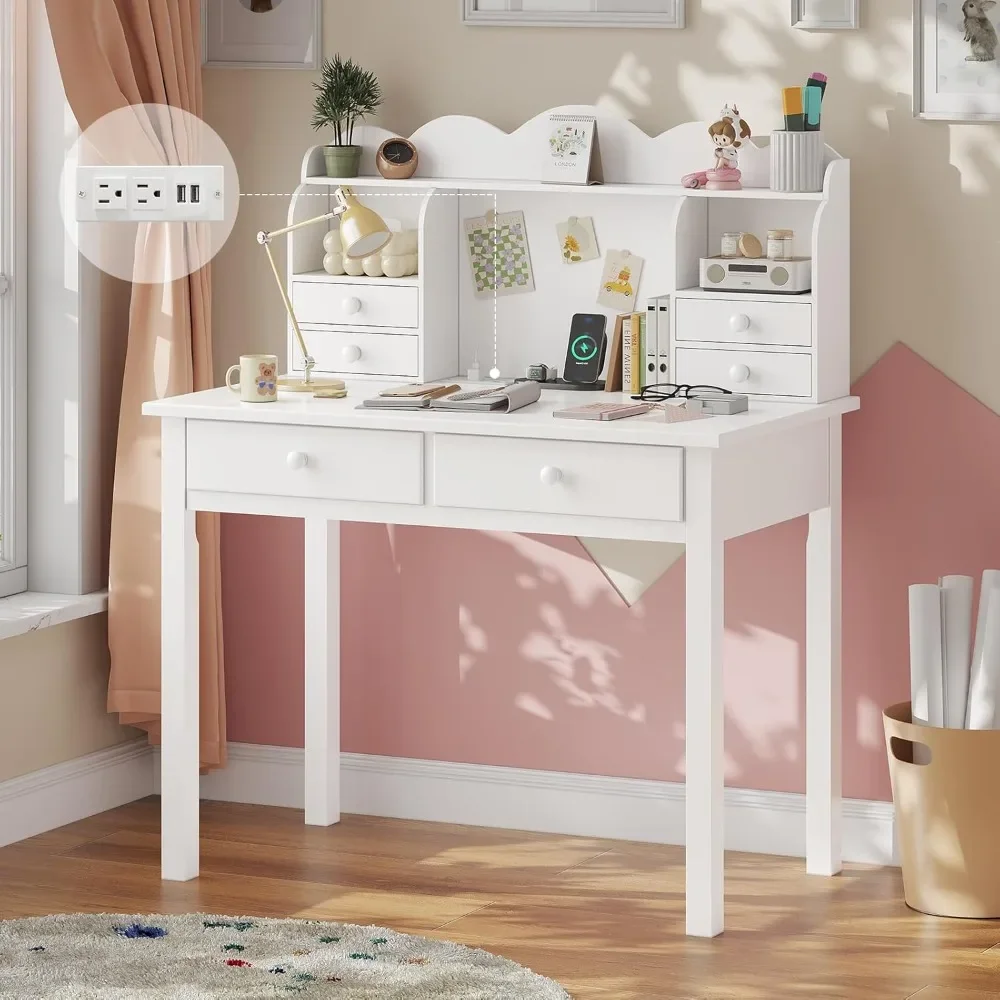 Small White Writing Desk with Hutch and USB Ports, 31.5 inch Home Office Desk with Drawers, Study Table for Kids/Student
Small White Writing Desk with Hutch and USB Ports, 31.5 inch Home Office Desk with Drawers, Study Table for Kids/Student