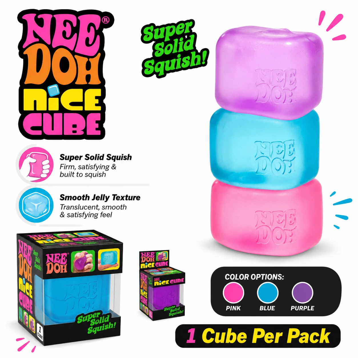 NeeDoh cubes are soft cubes that relieve stress. They are stress-relieving toys that help adults improve their concentration.
NeeDoh cubes are soft cubes that relieve stress. They are stress-relieving toys that help adults improve their concentration.