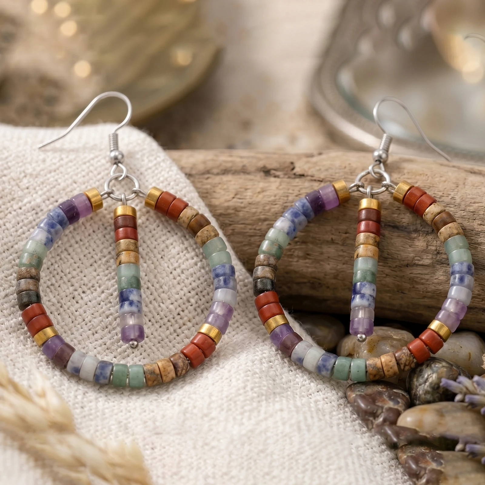 7 Chakra Natural Mixed Stone Hoop Drop Earrings for Women Bohemian Beaded Circle Dangle Spiritual Healing Ear Jewelry Gift
7 Chakra Natural Mixed Stone Hoop Drop Earrings for Women Bohemian Beaded Circle Dangle Spiritual Healing Ear Jewelry Gift