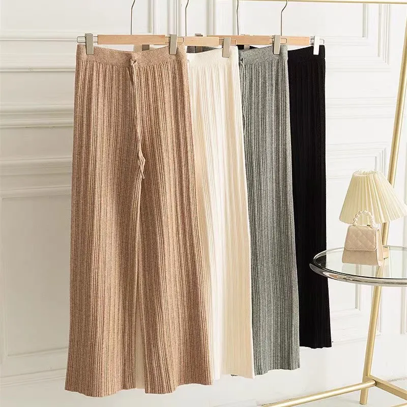 Elastic High Waist Solid Color Knitted Wide Leg Pants Women 2024 Autumn Winter New Korean Style Loose Straight Leg Pants LJ297
Elastic High Waist Solid Color Knitted Wide Leg Pants Women 2024 Autumn Winter New Korean Style Loose Straight Leg Pants LJ297