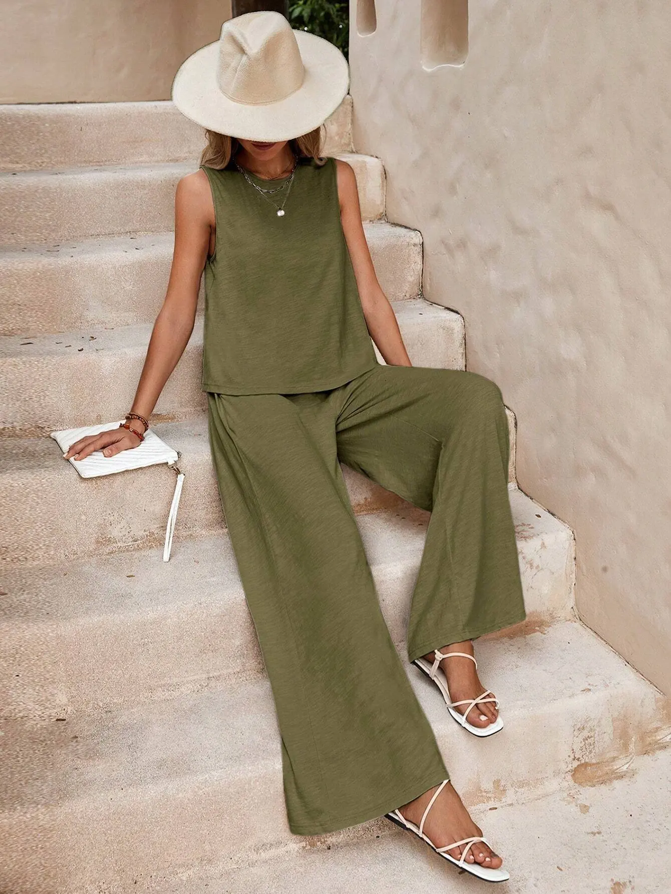 Women's Set 2025 Summer Trendy New O-Neck Sleeveless Shirt Wide Leg Pants Two Piece Set Sporty For Women Casual Loose Outfits
Women's Set 2025 Summer Trendy New O-Neck Sleeveless Shirt Wide Leg Pants Two Piece Set Sporty For Women Casual Loose Outfits