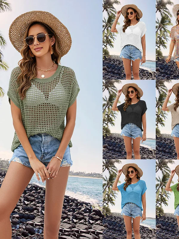 Женский цветной топ с вырезами, ультратонкий, свободного кроя, с круглым вырезом, летний, модный
Женский цветной топ с вырезами, ультратонкий, свободного кроя, с круглым вырезом, летний, модный