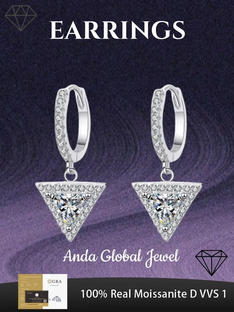 GRA Moissanite Triangle Geometry 925 Sterling Silver Women's Earrings Are Noble, Light and Luxurious, Suitable for Daily Wear
GRA Moissanite Triangle Geometry 925 Sterling Silver Women's Earrings Are Noble, Light and Luxurious, Suitable for Daily Wear