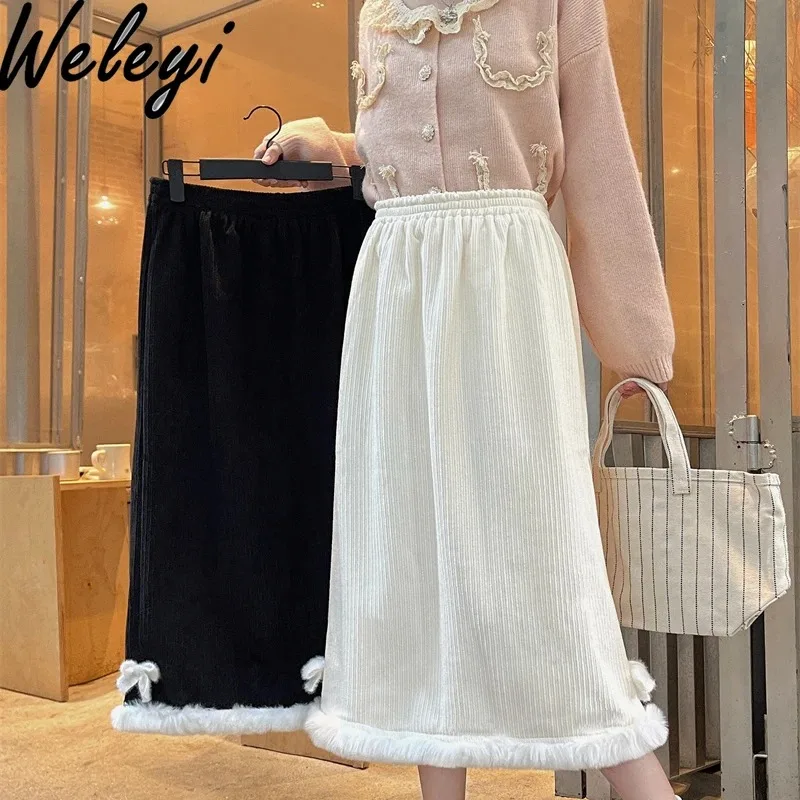 Japanese Style Women's fashion Skirt 2024 Spring and Autumn Warm Sweet Bow High Waisted with Plush Thick Fur Edge A line Skirts
Japanese Style Women's fashion Skirt 2024 Spring and Autumn Warm Sweet Bow High Waisted with Plush Thick Fur Edge A line Skirts