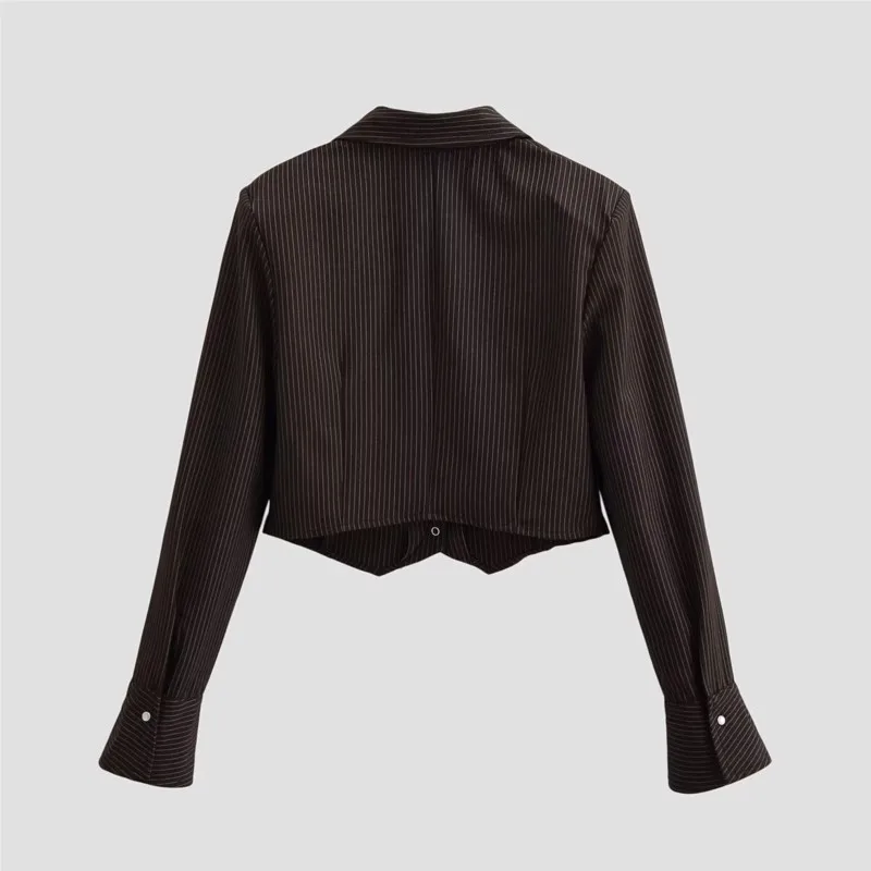 Fashion High Street Women's Spring Autumn V-neck Striped Padded Shoulder Long Sleeve Slim Fit Short Blouses
Fashion High Street Women's Spring Autumn V-neck Striped Padded Shoulder Long Sleeve Slim Fit Short Blouses
