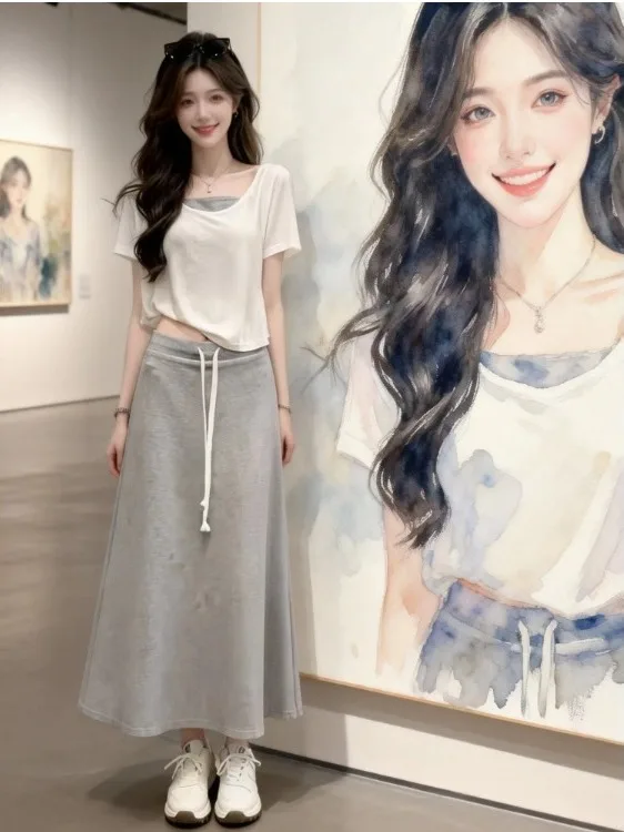 Korean Style Anti-Aging Short Sleeve Top And Halter Set Women Summer New Casual A-Line Skirt Three-Piece Trendy Ensemble
Korean Style Anti-Aging Short Sleeve Top And Halter Set Women Summer New Casual A-Line Skirt Three-Piece Trendy Ensemble