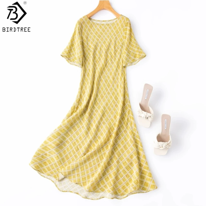 BirdTree, 100% Real Silk Plaid Dress, Short Sleeve Boat Neck, Women's Double Crepe Bias-cut Dresses, 2026 Summer New D65334JF
BirdTree, 100% Real Silk Plaid Dress, Short Sleeve Boat Neck, Women's Double Crepe Bias-cut Dresses, 2026 Summer New D65334JF
