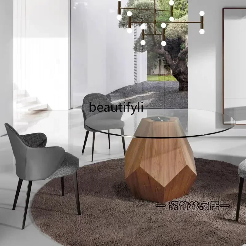 zq1Italian minimalist solid wood round glass table large flat villa living room table
zq1Italian minimalist solid wood round glass table large flat villa living room table