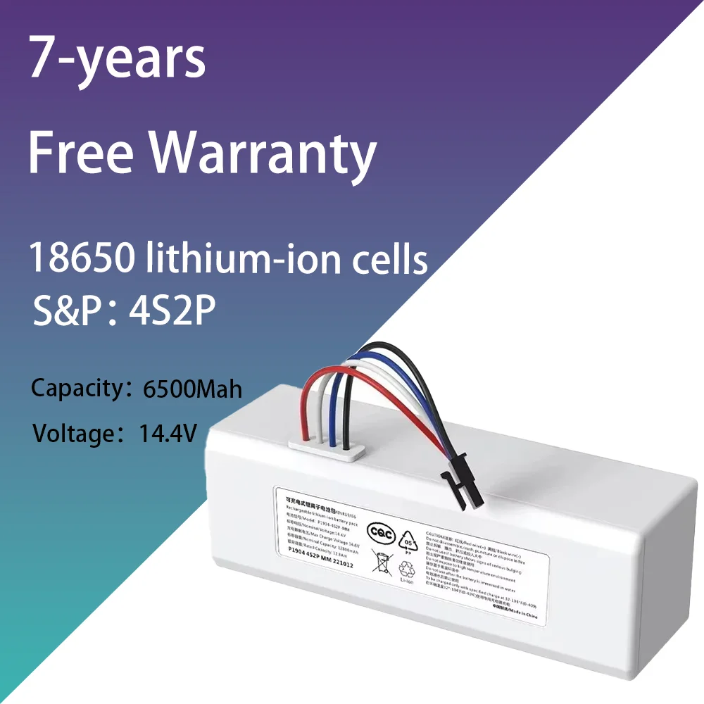 Литий-ионный аккумулятор 14,4 В, 6500 мАч P1904-4S2P-MM, для Xiaomi Mijia 1C STYTJ01ZHM, аксессуары для робота-пылесоса, швабры, запчасти
Литий-ионный аккумулятор 14,4 В, 6500 мАч P1904-4S2P-MM, для Xiaomi Mijia 1C STYTJ01ZHM, аксессуары для робота-пылесоса, швабры, запчасти