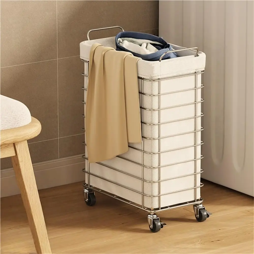 Metal Rolling Hamper with Storage Bag, Minimalist Hollow Laundry Cart, Clothes Hamper with Lockable Wheels, Multifunctional Laun
Metal Rolling Hamper with Storage Bag, Minimalist Hollow Laundry Cart, Clothes Hamper with Lockable Wheels, Multifunctional Laun