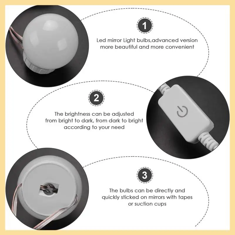 GOOD-3 Modes Colors Makeup Mirror Light LED Touch-Dimming Vanity Dressing Lamp Bulb USB 12V Make Up Mirror Wall Lamp
GOOD-3 Modes Colors Makeup Mirror Light LED Touch-Dimming Vanity Dressing Lamp Bulb USB 12V Make Up Mirror Wall Lamp
