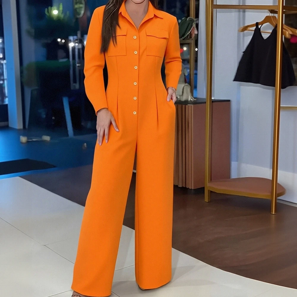 Women's Chic Plain Long Sleeve Jumpsuits Shirt Collar Button Detail Full Length Straight Pants for Daily Autumn Wear
Women's Chic Plain Long Sleeve Jumpsuits Shirt Collar Button Detail Full Length Straight Pants for Daily Autumn Wear