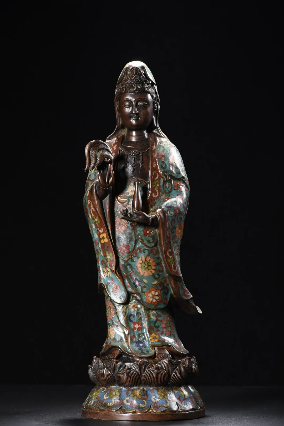 18"Nepalese folk Bronze Cloisonn Enamel Willow leaf Guanyin Bodhisattva Station Buddha Lotus Terrace Worship Hall
18"Nepalese folk Bronze Cloisonn Enamel Willow leaf Guanyin Bodhisattva Station Buddha Lotus Terrace Worship Hall