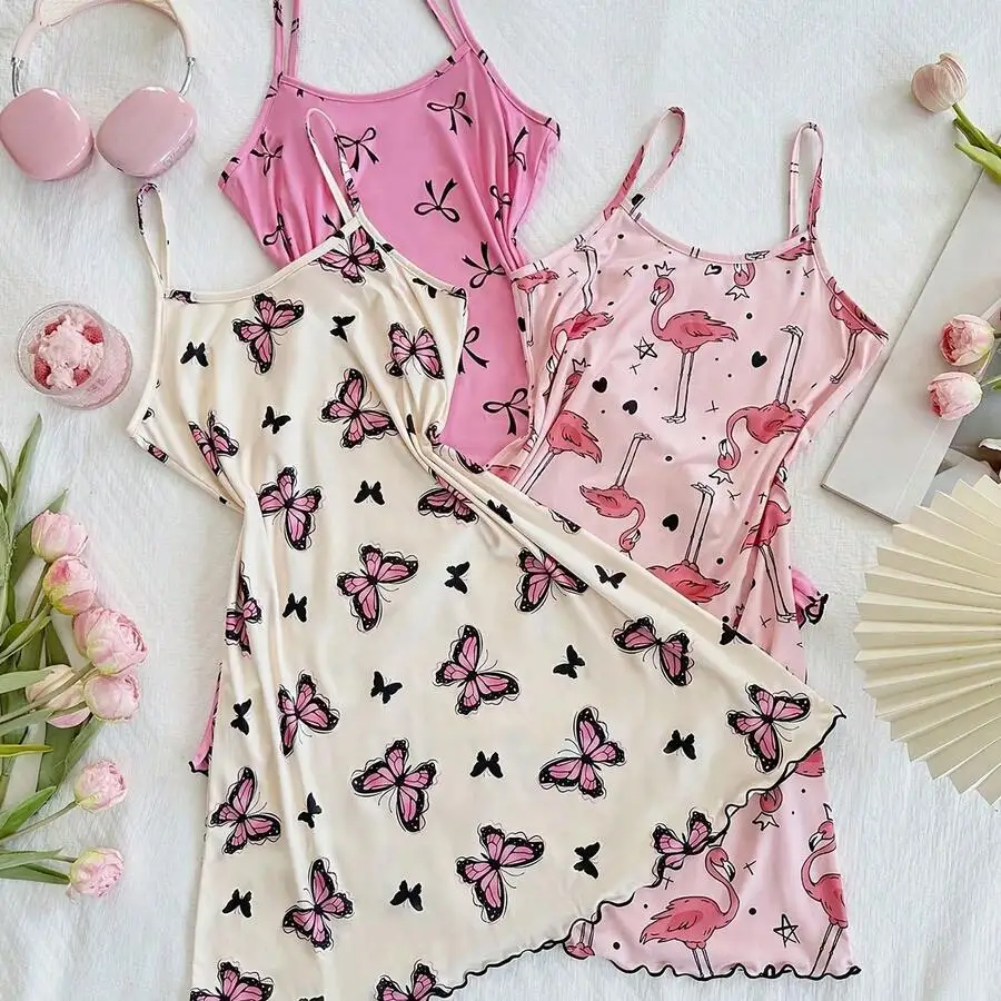3PCS Womens Printed Spaghetti Strap Nightdress With Ruffle Hem Soft Sleepwear Slip Lounge Dress
3PCS Womens Printed Spaghetti Strap Nightdress With Ruffle Hem Soft Sleepwear Slip Lounge Dress