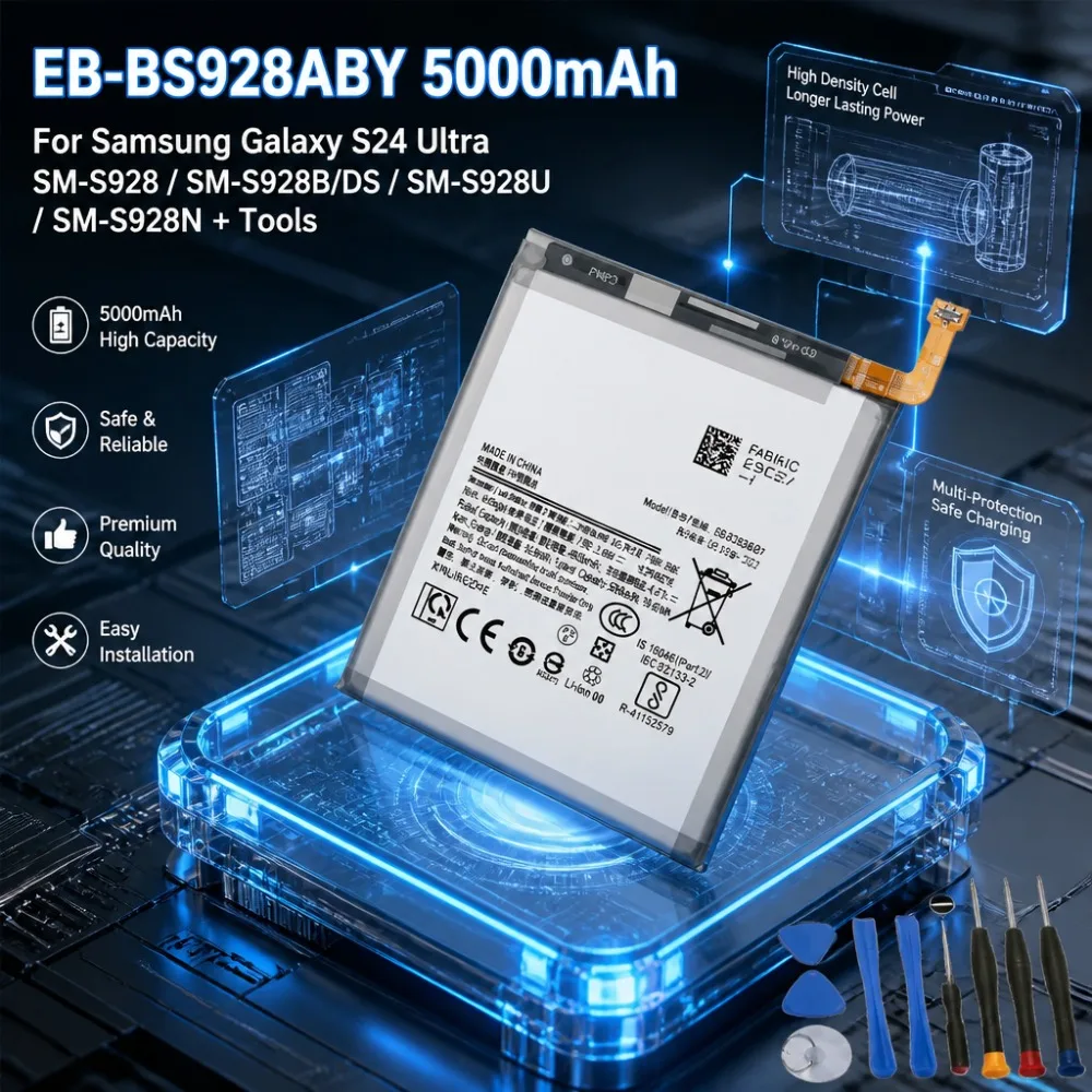 EB-BS928ABY Battery 5000mAh For Samsung Galaxy S24 Ultra SM-S928 Series High Capacity Replacement Battery With Repair Tools
EB-BS928ABY Battery 5000mAh For Samsung Galaxy S24 Ultra SM-S928 Series High Capacity Replacement Battery With Repair Tools