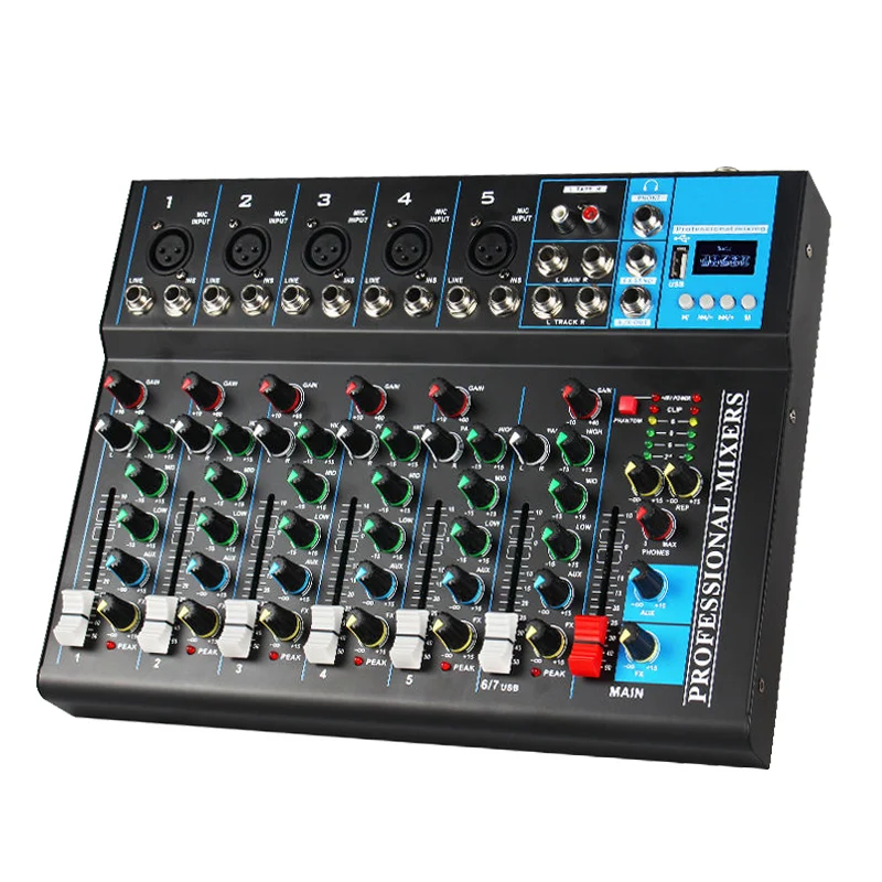 Professional 7-Channel DJ Audio Mixer Console for Audio & Video Lighting with USB & MP3 DSP Features
Professional 7-Channel DJ Audio Mixer Console for Audio & Video Lighting with USB & MP3 DSP Features