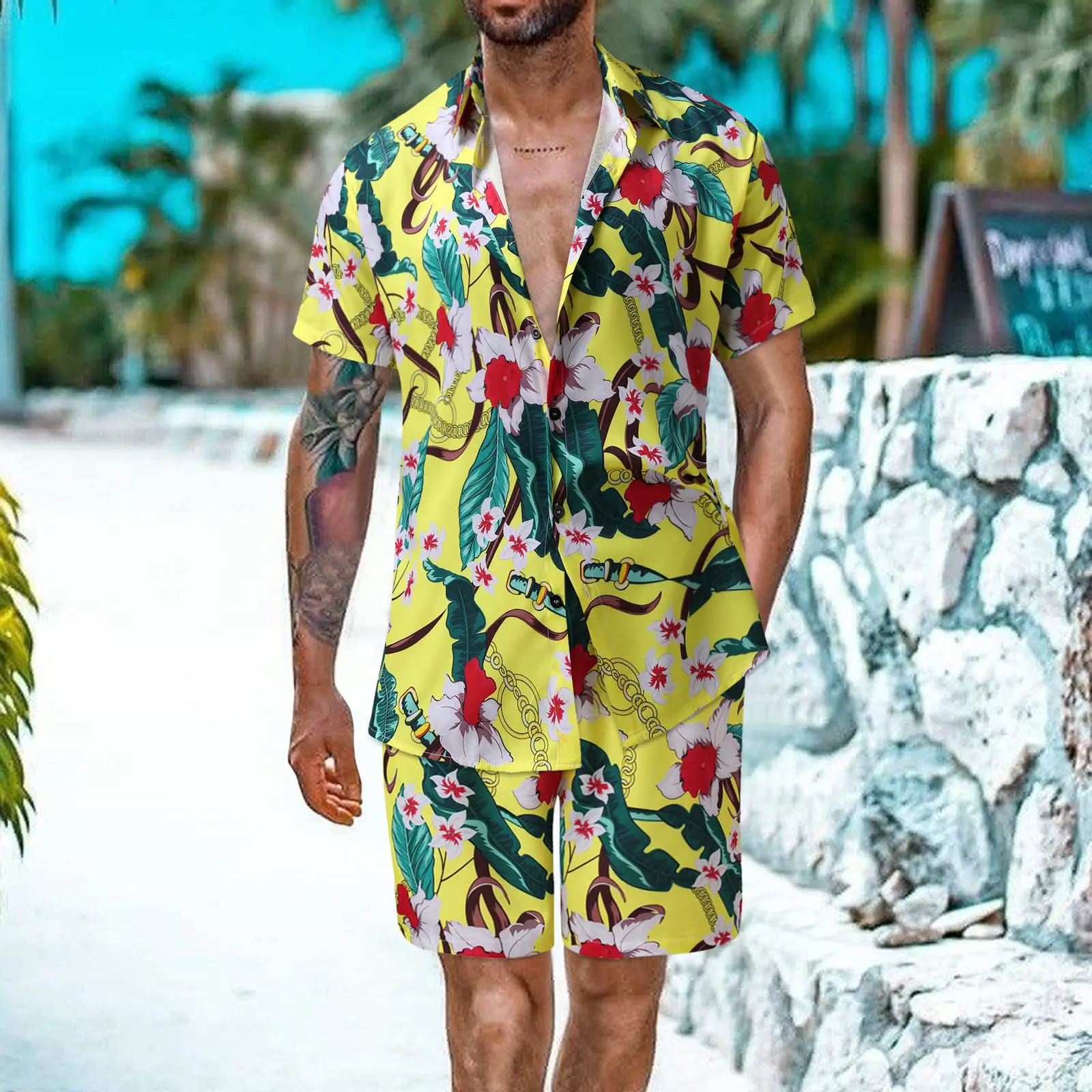 Casual Vacation Shirt Set, Short-sleeved Button-down Shirt, Summer Hawaiian Print Shirt And Shorts, Men's Two-piece Set
Casual Vacation Shirt Set, Short-sleeved Button-down Shirt, Summer Hawaiian Print Shirt And Shorts, Men's Two-piece Set