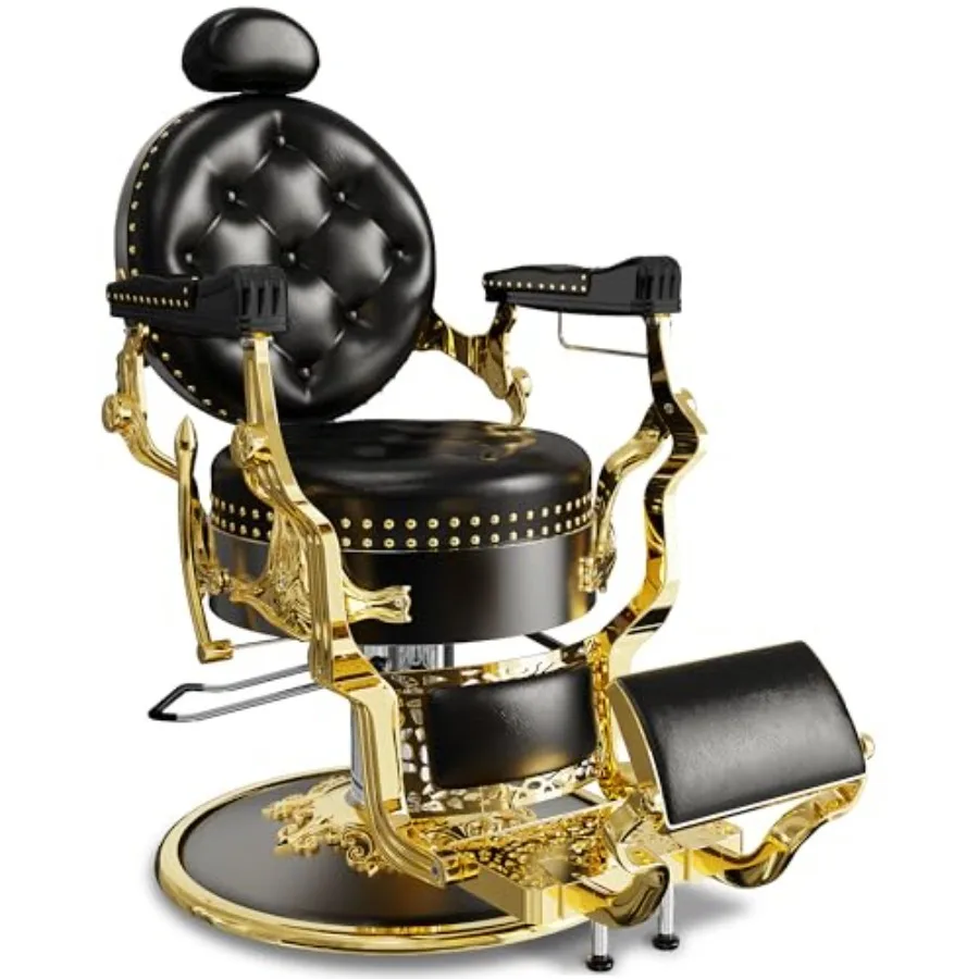 Black and Gold Retro Barber Chair, Heavy-Duty Reclining Salon Chair with Stylish Rivet Trim, Thick Cushion and Adjustable Headr
Black and Gold Retro Barber Chair, Heavy-Duty Reclining Salon Chair with Stylish Rivet Trim, Thick Cushion and Adjustable Headr