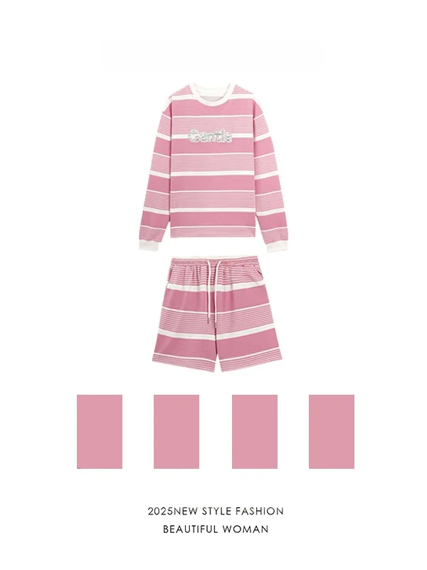 Elegant Striped Loose Fit T-Shirt Shorts Set Autumn 2025 New Style Slimming Ensemble Casual High Waist Long Sleeve round Neck
Elegant Striped Loose Fit T-Shirt Shorts Set Autumn 2025 New Style Slimming Ensemble Casual High Waist Long Sleeve round Neck