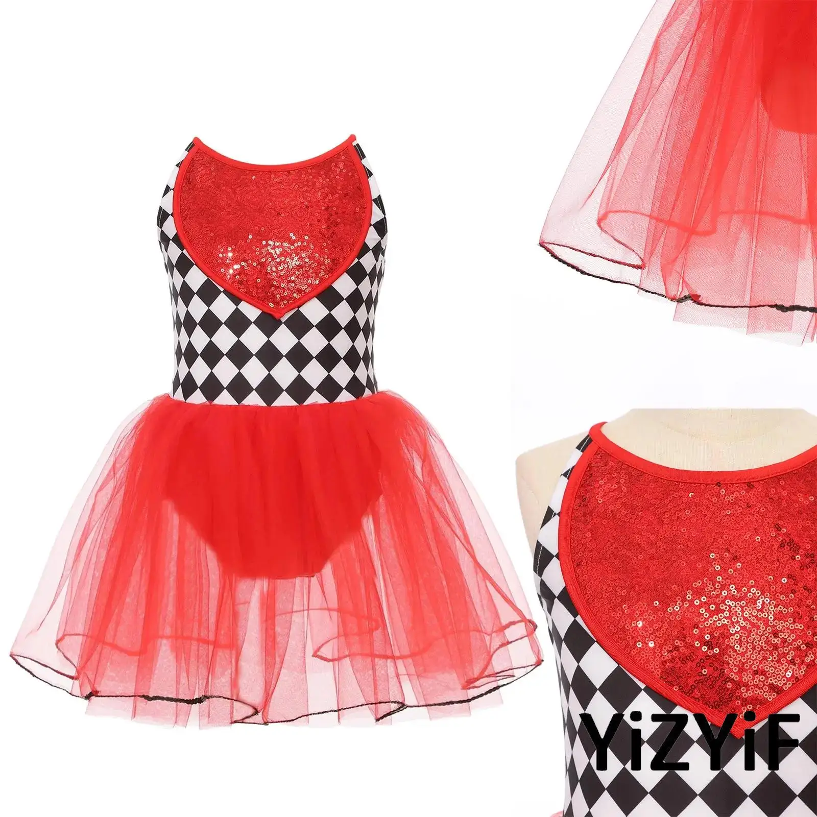Kids Girls Halloween Clown Character Costume Glitter Checkerboard Camisole Dress with Layered Tutu for Cosplay Themed Events
Kids Girls Halloween Clown Character Costume Glitter Checkerboard Camisole Dress with Layered Tutu for Cosplay Themed Events