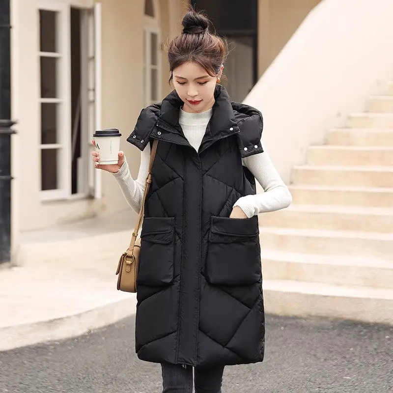 Autumn And Winter Hooded Loose Medium Long Down Cotton Vest Women's Jacket Coat Large Pocket Thickened Sleeveless Tank Top Z2808
Autumn And Winter Hooded Loose Medium Long Down Cotton Vest Women's Jacket Coat Large Pocket Thickened Sleeveless Tank Top Z2808