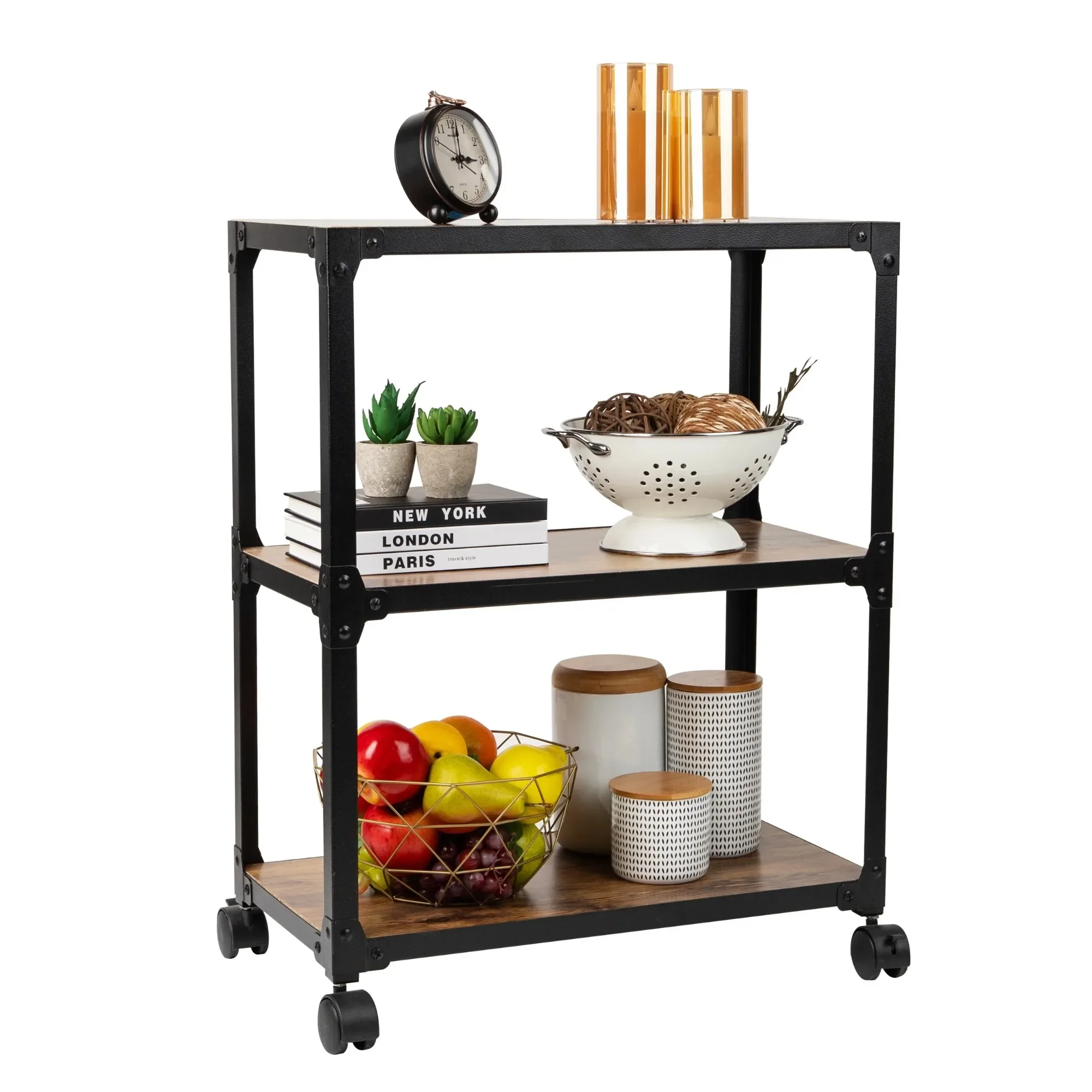 Multipurpose Rolling Cart with 3 Tiers, Mobile Office Storage Organizer, Metal, MDF, Brown
Multipurpose Rolling Cart with 3 Tiers, Mobile Office Storage Organizer, Metal, MDF, Brown