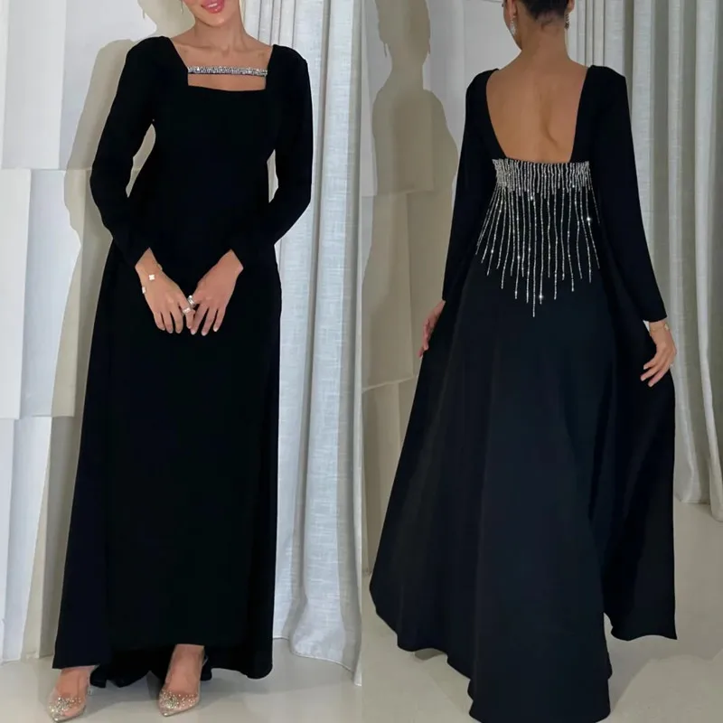 Simple Black Mermaid Long Sleeve Prom Dress Pleat Beading Square Collar Evening Dress Sexy Backless Party Gowns 2026 Customized
Simple Black Mermaid Long Sleeve Prom Dress Pleat Beading Square Collar Evening Dress Sexy Backless Party Gowns 2026 Customized