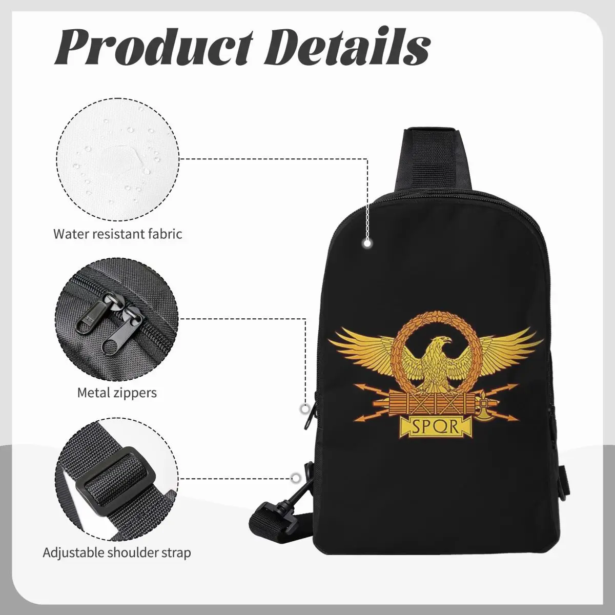 Ancient Rome SPQR Eagle Standard Chest Bag Crossbody Backpack Sling Shoulder Bag For Men Travel Hiking Daypack
Ancient Rome SPQR Eagle Standard Chest Bag Crossbody Backpack Sling Shoulder Bag For Men Travel Hiking Daypack
