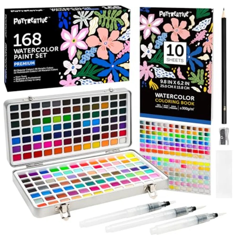 168 Solid Watercolor Paint Set with Brushes and Blank Coloring Book, Archival Art Supplies for Professionals - Christmas, Birth
168 Solid Watercolor Paint Set with Brushes and Blank Coloring Book, Archival Art Supplies for Professionals - Christmas, Birth