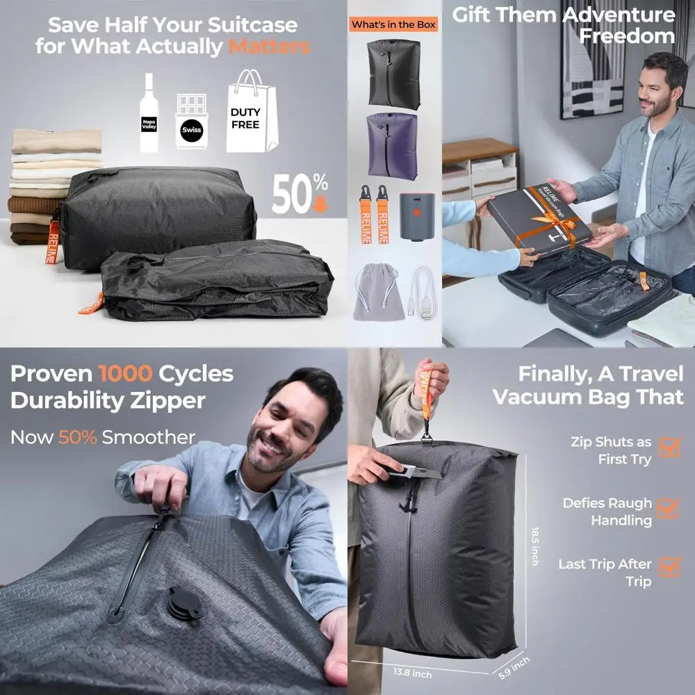 Wireless Pump Travel Vacuum Bags, Compression Suitcase Organizers, Packing Cubes for Clothes (2 Pack, Gray & Lavender)
Wireless Pump Travel Vacuum Bags, Compression Suitcase Organizers, Packing Cubes for Clothes (2 Pack, Gray & Lavender)