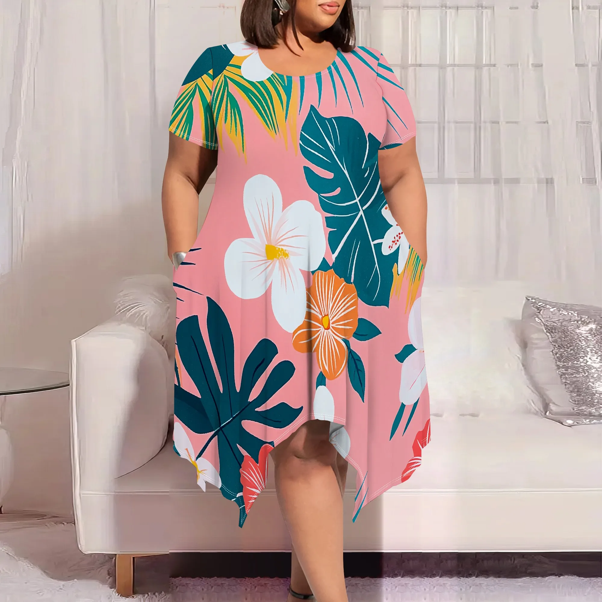 Plus Size Women's Pullover Sexy Short Sleeve Round Neck Fashion Printed Summer Casual Midi Dresses With Pocket
Plus Size Women's Pullover Sexy Short Sleeve Round Neck Fashion Printed Summer Casual Midi Dresses With Pocket