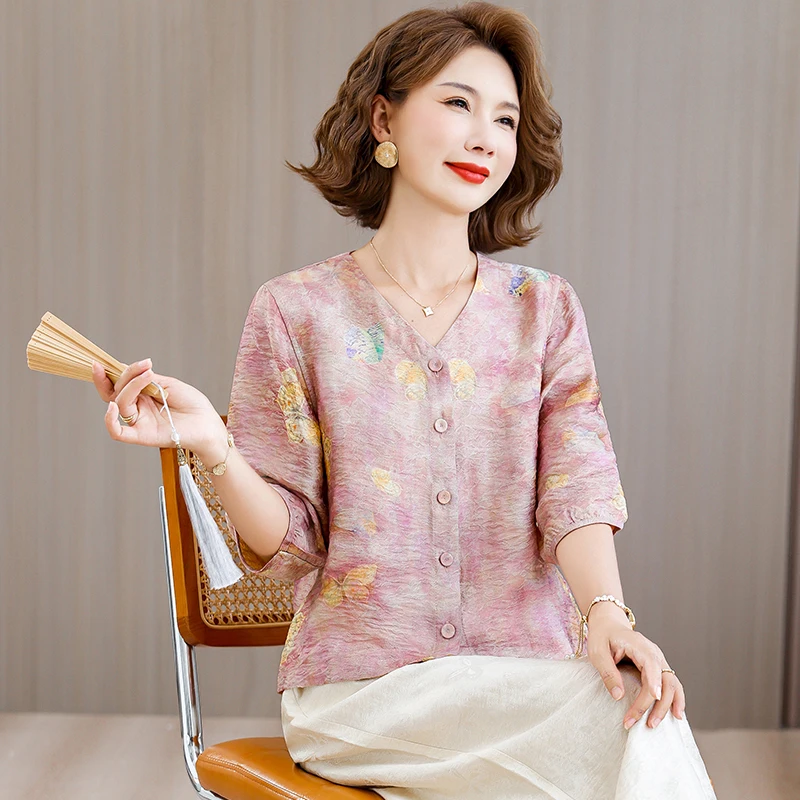 Slimming Large Size Women's Shirt V-Neck Fashionable Outerwear Summer New Style Float Light Silk Commute Artistic Regular Sho...
Slimming Large Size Women's Shirt V-Neck Fashionable Outerwear Summer New Style Float Light Silk Commute Artistic Regular Sho...
