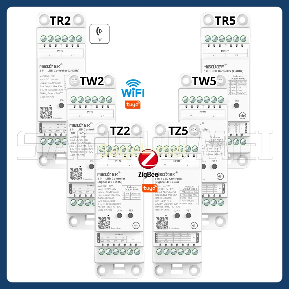 MiBoxer 2 in 1 TR2 TW2 TZ2 5 in 1 TR5 TW5 TZ5 2.4G RF / WiFi / ZigBee Din Rail Track LED Controller for DIM/CCT/RGB/RGBW/RGBCCT
MiBoxer 2 in 1 TR2 TW2 TZ2 5 in 1 TR5 TW5 TZ5 2.4G RF / WiFi / ZigBee Din Rail Track LED Controller for DIM/CCT/RGB/RGBW/RGBCCT