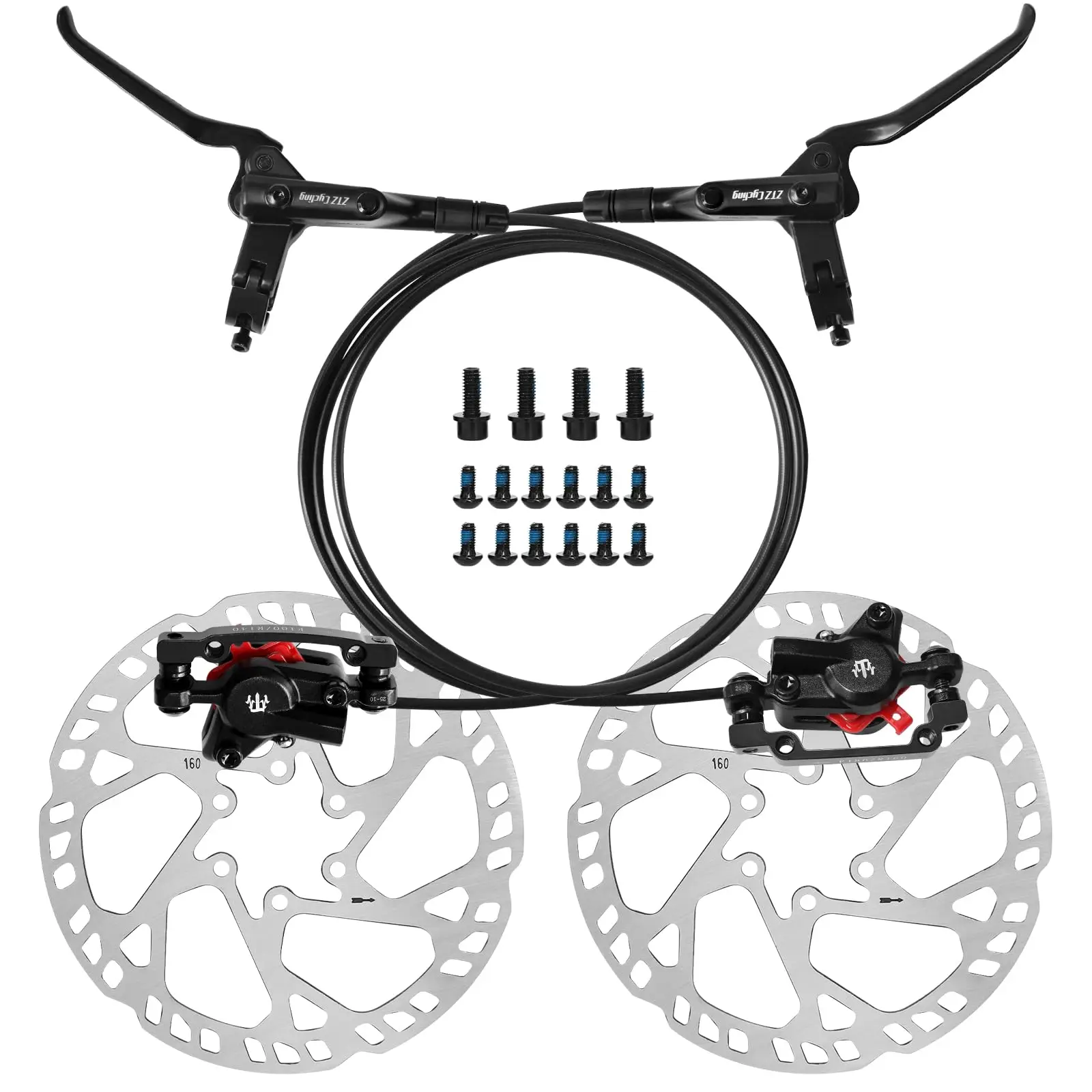 MTB Hydraulic Disc Brake Set, Dual Piston Hydraulic Brake Kit with 160mm Rotors for Mountain Bike
MTB Hydraulic Disc Brake Set, Dual Piston Hydraulic Brake Kit with 160mm Rotors for Mountain Bike