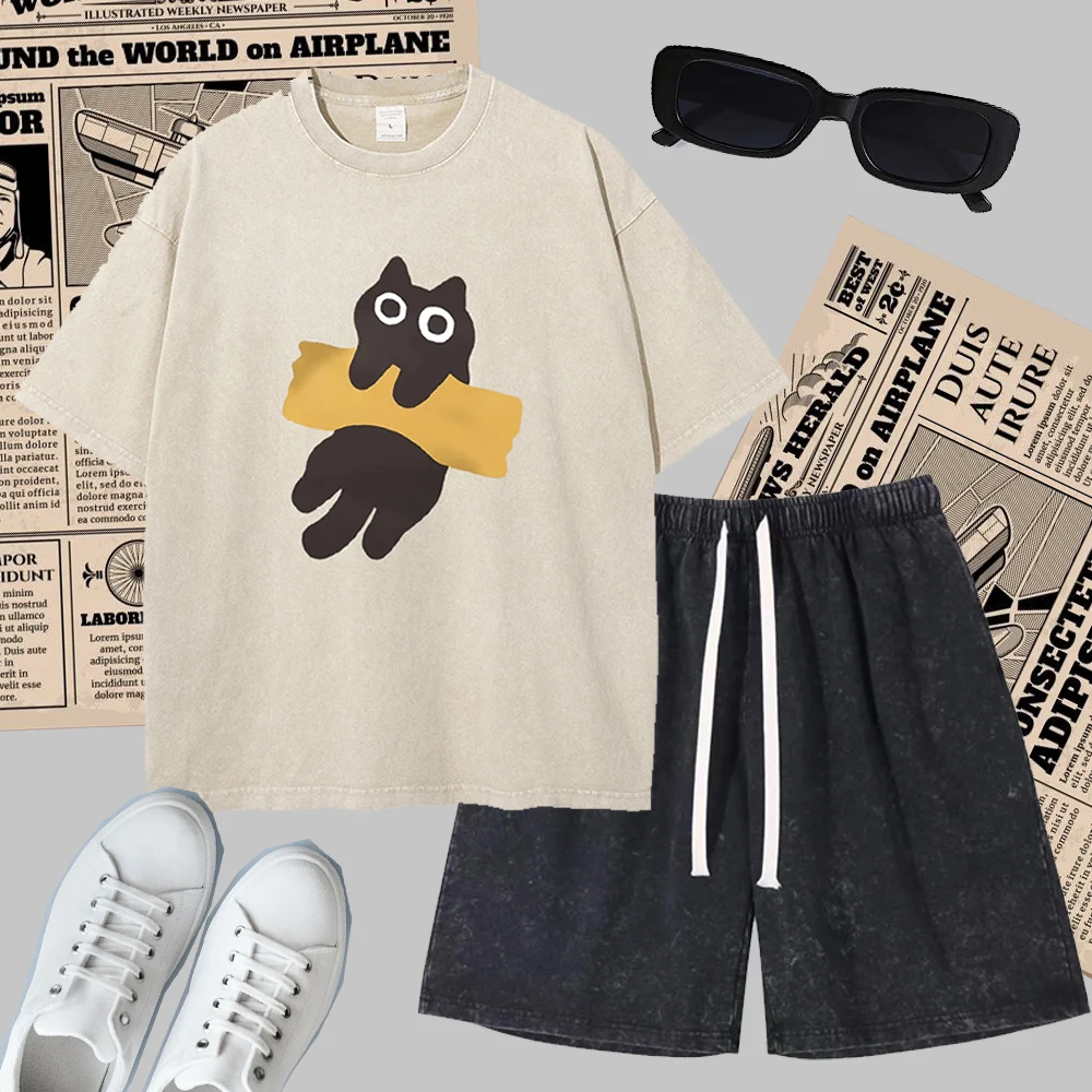 Fashion tracksuits Summer Men's Sets Casual Breathable Cat Funny Printed T-shirt+Shorts Basketball 2pcs Suit Male Sportswear
Fashion tracksuits Summer Men's Sets Casual Breathable Cat Funny Printed T-shirt+Shorts Basketball 2pcs Suit Male Sportswear