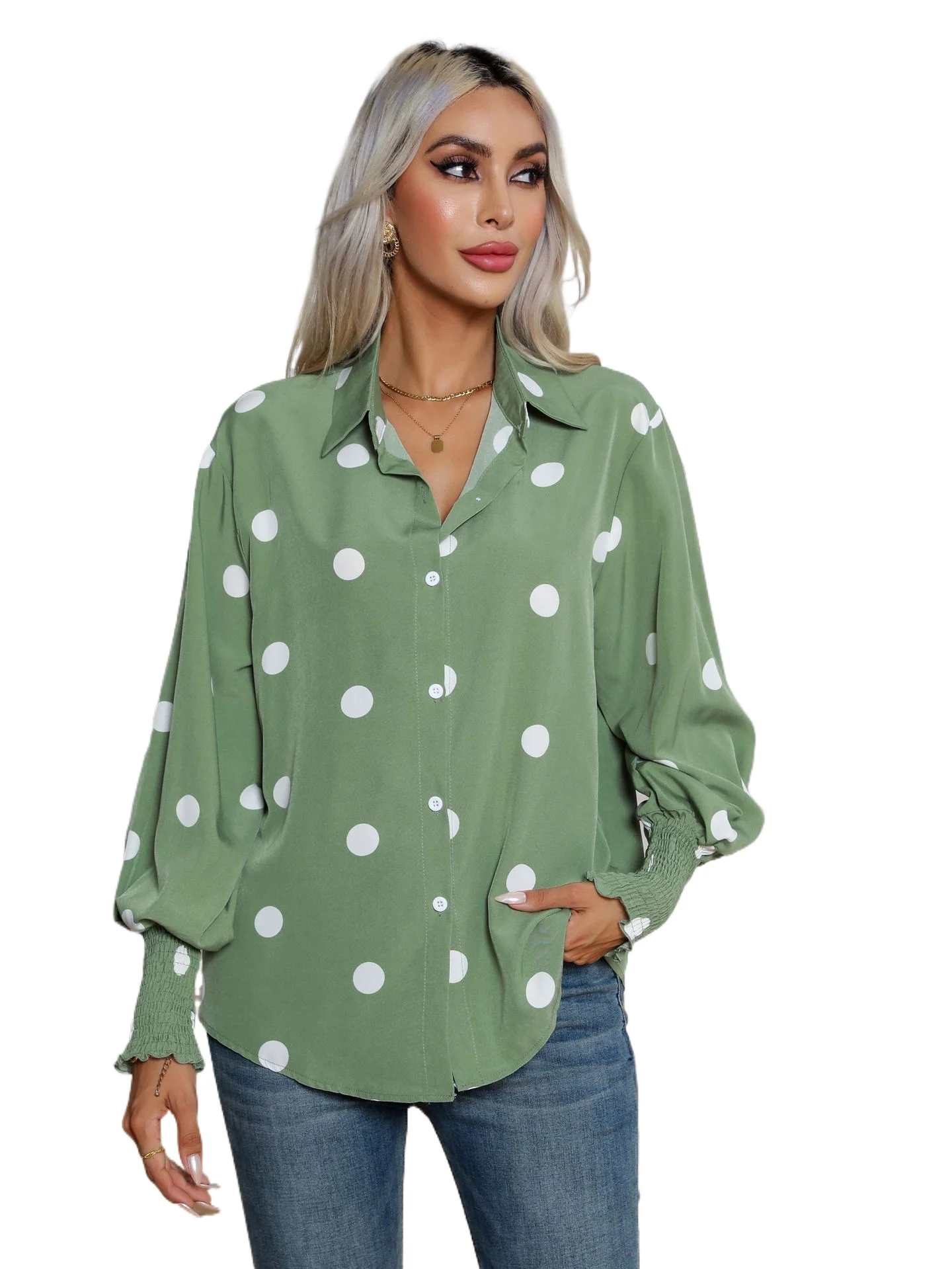 Зеленая рубашка, женская винтажная блузка с принтом в горошек, женские весенние топы с рукавами-фонариками, женские элегантные повседневные однобортные блузки
Зеленая рубашка, женская винтажная блузка с принтом в горошек, женские весенние топы с рукавами-фонариками, женские элегантные повседневные однобортные блузки