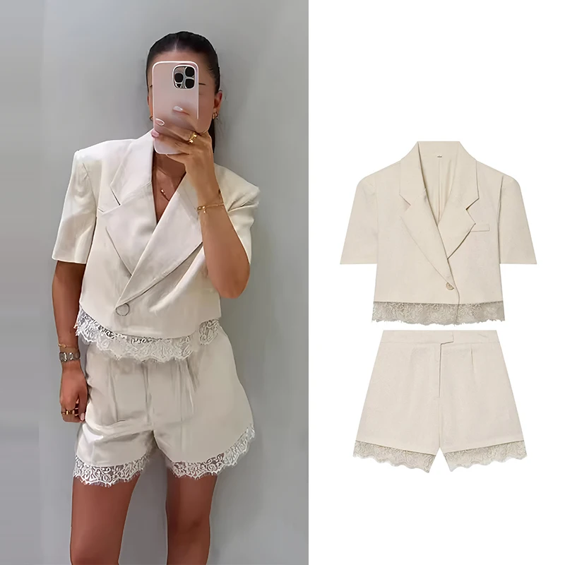 Women's Shorts Sets 2 Piece Set Fashion Lace Short Coats Women Lace Mid Waist Casual Shorts Two Piece Sets Women Outfits
Women's Shorts Sets 2 Piece Set Fashion Lace Short Coats Women Lace Mid Waist Casual Shorts Two Piece Sets Women Outfits