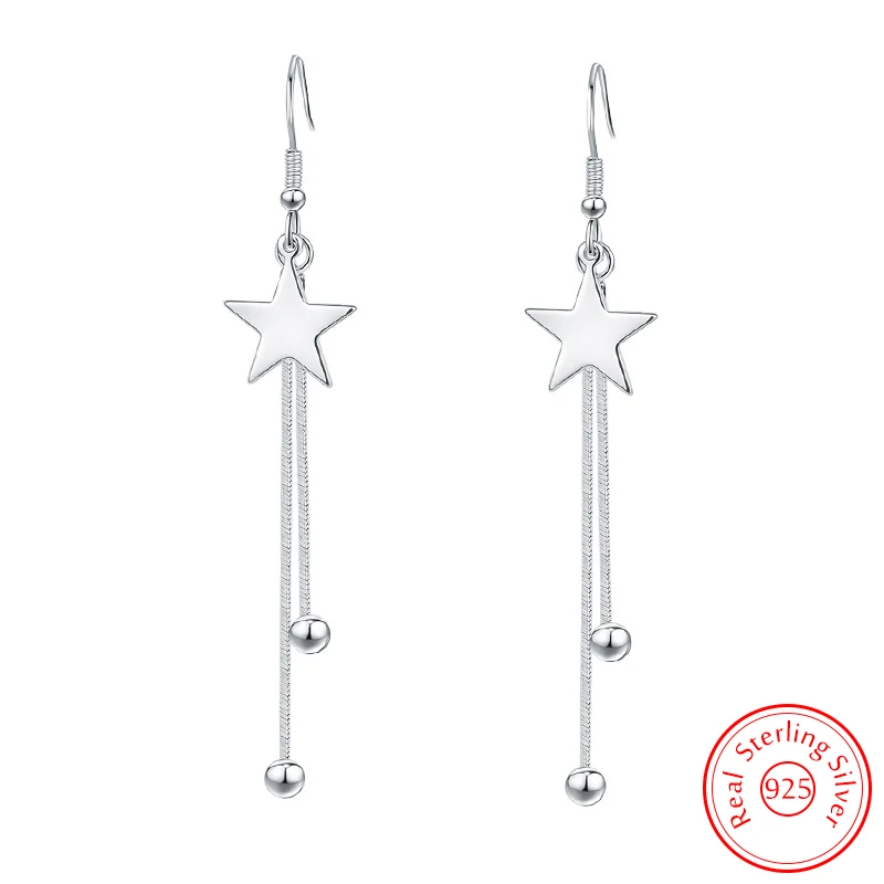 Solid 925 Sterling Silver Original Jewelry New Fashion Long Snake Chains Tassels Star Drop Earrings For Woman XY0020
Solid 925 Sterling Silver Original Jewelry New Fashion Long Snake Chains Tassels Star Drop Earrings For Woman XY0020