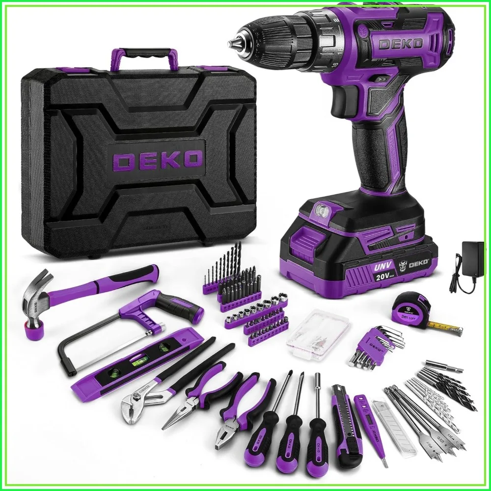 20V Cordless Drill Tool Kit Set with Battery, Purple Tool Box for Home Hand Repair
20V Cordless Drill Tool Kit Set with Battery, Purple Tool Box for Home Hand Repair