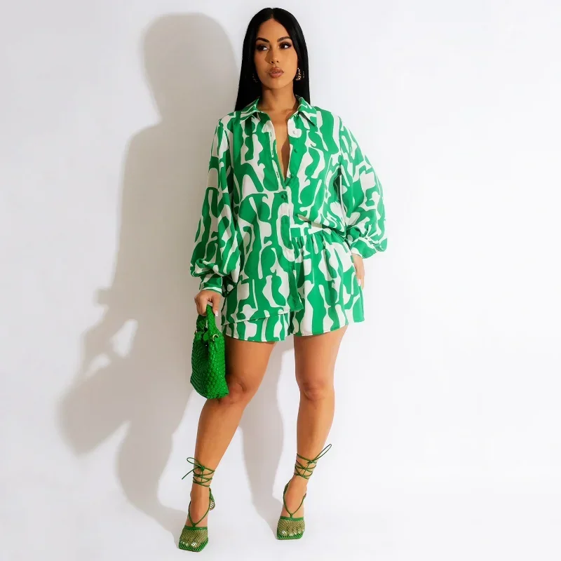 KEXU Fashion Printed Chic Women's Set Long Sleeve Shirts and Flare Shorts Summer Two 2 Piece Set Outfits Tracksuit
KEXU Fashion Printed Chic Women's Set Long Sleeve Shirts and Flare Shorts Summer Two 2 Piece Set Outfits Tracksuit