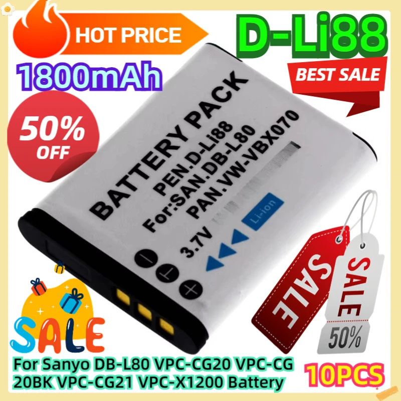 For Sanyo DB-L80 VPC-CG20 VPC-CG20BK VPC-CG21 VPC-X1200 Battery 10pcs
For Sanyo DB-L80 VPC-CG20 VPC-CG20BK VPC-CG21 VPC-X1200 Battery 10pcs