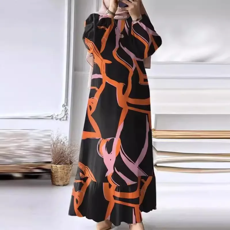 Muslim Women's Bubble Sleeve Printed Ruffle Edge Pocket Dress Dubai Spring And Autumn Robe
Muslim Women's Bubble Sleeve Printed Ruffle Edge Pocket Dress Dubai Spring And Autumn Robe